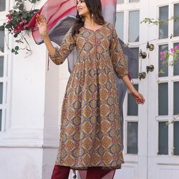 Rajnandini Ethnic Motifs Printed Regular Pure Cotton Kurta with Trousers & With image 4