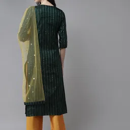 PANIT Woven Design Sequinned Notch Collar Kurta with Trousers & Dupatta image 5