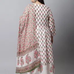 Rajnandini Plus Size Floral Printed Pure Cotton A-line Kurta With Trousers & Dupatta image 3