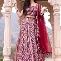FABPIXEL Embellished Sequinned Semi-Stitched Net Lehenga & Unstitched Blouse With Dupatta image 4
