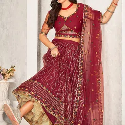 Warthy Ent Embroidered Thread Work Semi-Stitched Lehenga & Unstitched Blouse With Dupatta image 3