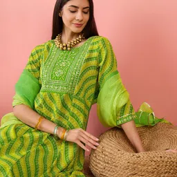Sangria Green Bandhani Printed Sequinned Anarkali Kurta With Trouser & Dupatta-5