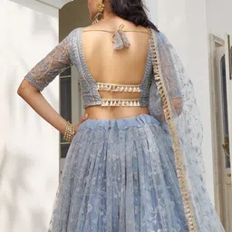 FABPIXEL Embroidered Sequinned Semi-Stitched Lehenga & Unstitched Blouse With Dupatta image 3