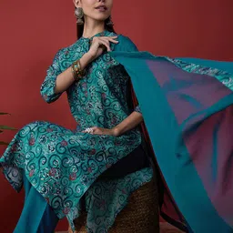 Anouk Ethnic Motifs Print Mandarin Collar Regular Straight Kurta With Trousers & Dupatta-picture-15