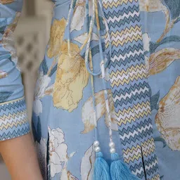 Anouk Floral Printed Angrakha Mirror Work Pure Cotton Kurta With Pyjamas & Dupatta image 2