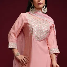 Vishudh Women Embroidered Regular Kurta with Palazzos & With Dupatta image 5