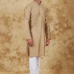 BLUESAANCHI Floral Yoke Design Beads & Stones Mandarin Collar Dupion Silk Kurta & Trousers-picture-42