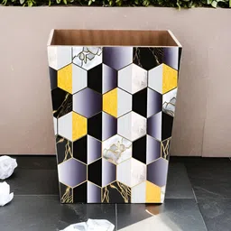 THE HOME CO. White & Black Printed Wooden Dustbin-57