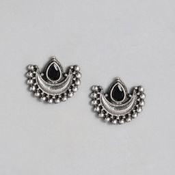 AITIHYA Silver-Plated Black Artificial Stones Crescent Shaped Studs Earrings-30