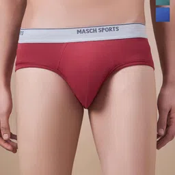 Masch Sports Pack Of 3 Low Rise Anti Microbial Basic Briefs BRF-3-SOL-ET-RED-BLU-GRN-image-55
