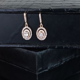 I Jewels Rose Gold & White Rose Gold Plated AD Studded Drop Earrings-image-58