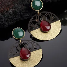 PANASH Gold-Plated Stone-Studded Circular Handcrafted Drop Earrings-41
