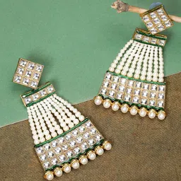 Priyaasi Green & White Gold-Plated Handcrafted Classic Drop Earrings-18