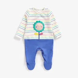 mothercare Infant Girls Blue & White Striped Sleepsuit With Embroidered Detail-image-15