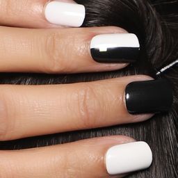 LICK 12 Pcs Black & White Artificial Acrylic Stick On Nails Extension With Application Kit-26