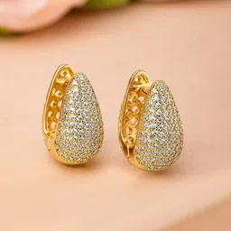 Rubans 18K Gold-Plated Cubic Zirconia Studded Premium Hoop Earrings-image-42