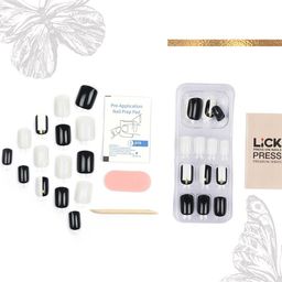 LICK 12 Pcs Black & White Artificial Acrylic Stick On Nails Extension With Application Kit image 2