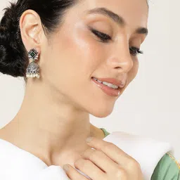 AITIHYA Ethnic Stones Studded Oxidised Dome Shaped Jhumkas Earrings-89