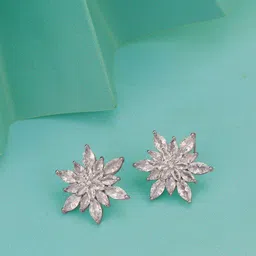 Carlton London Women Silver-Plated CZ Studded Floral Studs Earrings-image-77
