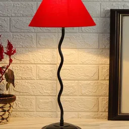 Devansh Red & Black Textured Cotton Zig Zag Table Lamp With Iron Base image 4