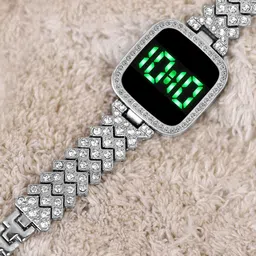SWADESI STUFF Women Embellished Straps Digital Automatic Watch SDS 154 SQUARE SILVER-16