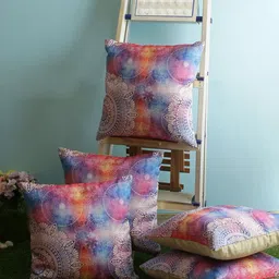 ROMEE Blue & Off-White Set of 5 Ethnic Motifs Square Cushion Covers-31