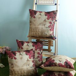 ROMEE Beige & Pink Set of 5 Floral Square Cushion Covers-1