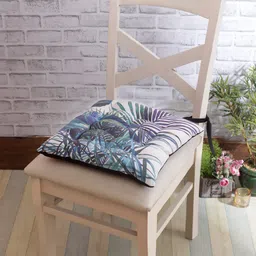 ROMEE Set of 2 White & Green Tropical Print Chair Pads with Loops-41