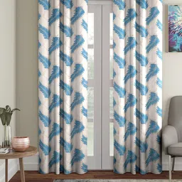 Cortina Cream-Coloured & Blue 2 Pcs Floral Long Door Curtains-image-82