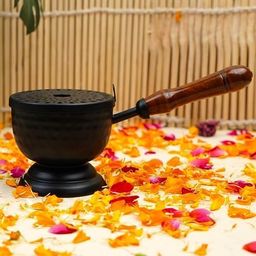 servdharm Hammered Base Incense Burner Home Purifying Loban Dhoop Dani Dhuni Diameter 3.5 in(Metal, Round, Black) image 3