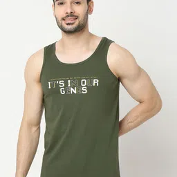 UnderJeans by Spykar Men Round Neck Sleeveless Printed Cotton Gym Vest UJLSTPM030OLIVE-image-100