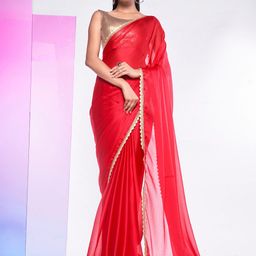 Kalista Pink & Gold-Toned Embroidered Pure Georgette Saree-image-50