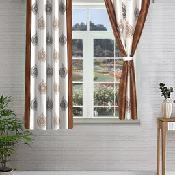 Cortina Brown & White 2 Pieces Ethnic Motifs Printed Window Curtains-picture-41