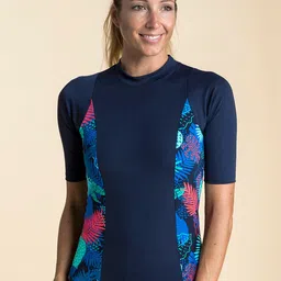 Nabaiji By Decathlon Women Navy Blue Printed Round Neck Swim Top-image-50