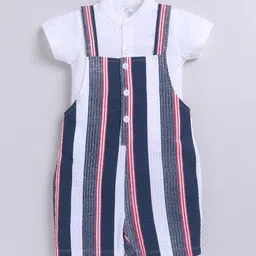 BABY GO Infant Boys Striped Pure Cotton Straight Leg Dungaree With Shirt-image-32