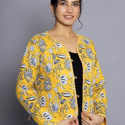 HANDICRAFT PALACE Floral Printed Reversible Pure Cotton Crop Tailored Jacket-51