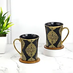 UPC Gold-Toned & Yellow Ethnic Motifs Printed Ceramic Glossy Cups 280 ml each-20