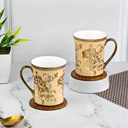 UPC Gold-Toned & Black Floral Printed Ceramic Glossy Cups Set of Cups and Mugs-16