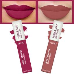 FORFOR Set of 2 Power Stay Matte Lips Non-Transfer 12 Hours Stay Velvet Matte Liquid Lipstick 4 ml Each- Pink Blush 10-Sandy Nude 21-18