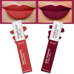 FORFOR Set of 2 Power Stay Matte Lips Non-Transfer 12 Hours Stay Velvet Matte Liquid Lipstick 4 ml Each- Bridal Maroon 09-Candy Red 01-10