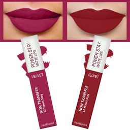 FORFOR Set of 2 Power Stay Matte Lips Non-Transfer 12 Hours Stay Velvet Matte Liquid Lipstick 4 ml Each- Pink Blush 10 - Peppy Red 22-16