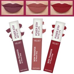 FORFOR Powerstay Set Of 3 Liquid Matte Lipsticks - Mauve Matte, Sandy Nude, Candy Red-33