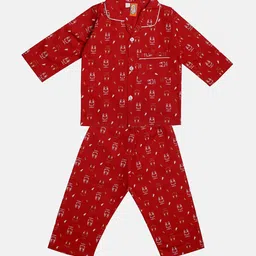 TINY HUG Boys Red & White Printed Night suit-90
