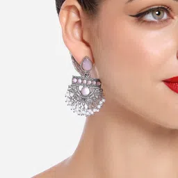 Zaveri Pearls Silver Plated Artificial Stones Studded Oxidised Drop Earrings image 2