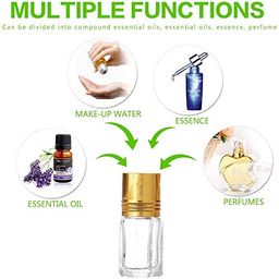 futura market Attar 6Ml Mini Glass Roll On Bottles With Royal Golden Cap For Perfumes, Essential Oils, Lip Balms, Reusable And Refillable (Set Of 12-6Ml), Clear image 4