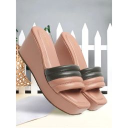 Iconics Womens Peach Color Slip On Textured Comfortable Wedges-picture-43