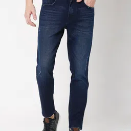 Mufti Men Blue Slim Fit Low Distress Light Fade Jeans-picture-11