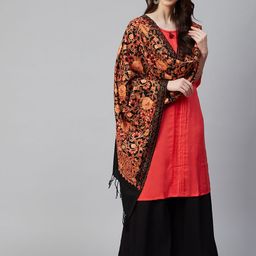WEAVERS VILLA Women Black & Orange Embroidered Shawl-13