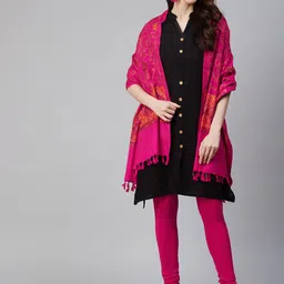WEAVERS VILLA Women Pink & Brown Embroidered Shawl-picture-10