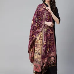WEAVERS VILLA Women Pink & Beige Woven Design Stole-43